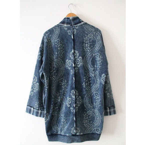 Pilcro Quilted Kimono Jacket / S/M / Blue Motif Anthropologie Long Cardigan Wrap - Picture 5 of 10